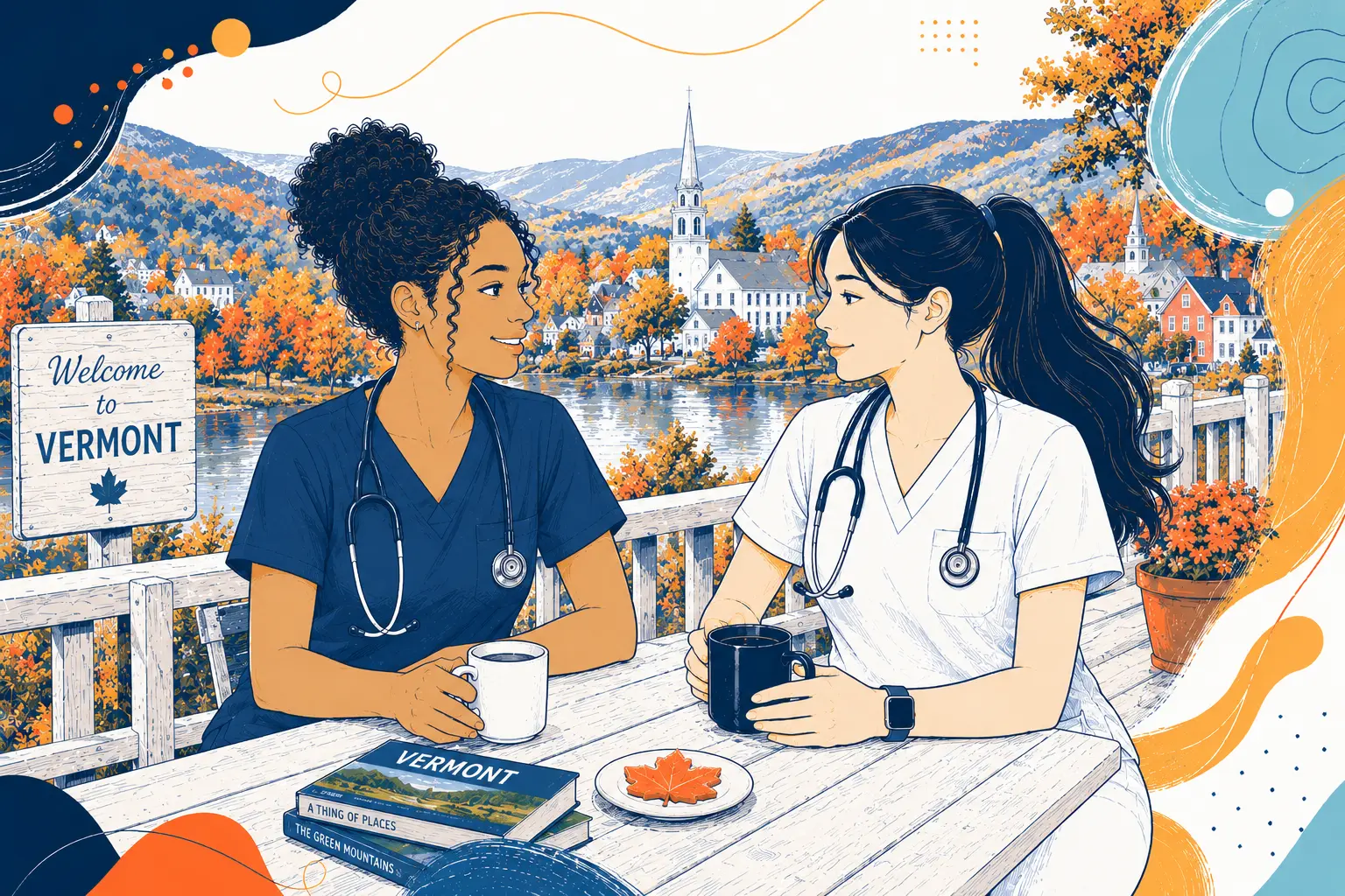Two nurses in Vermont relaxing and talking