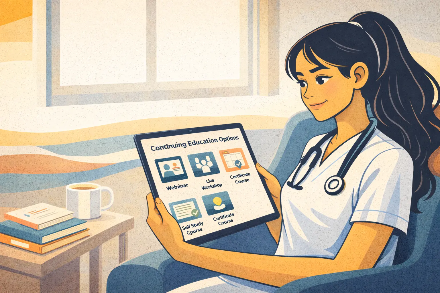 A nurse viewing continuing education possibilities