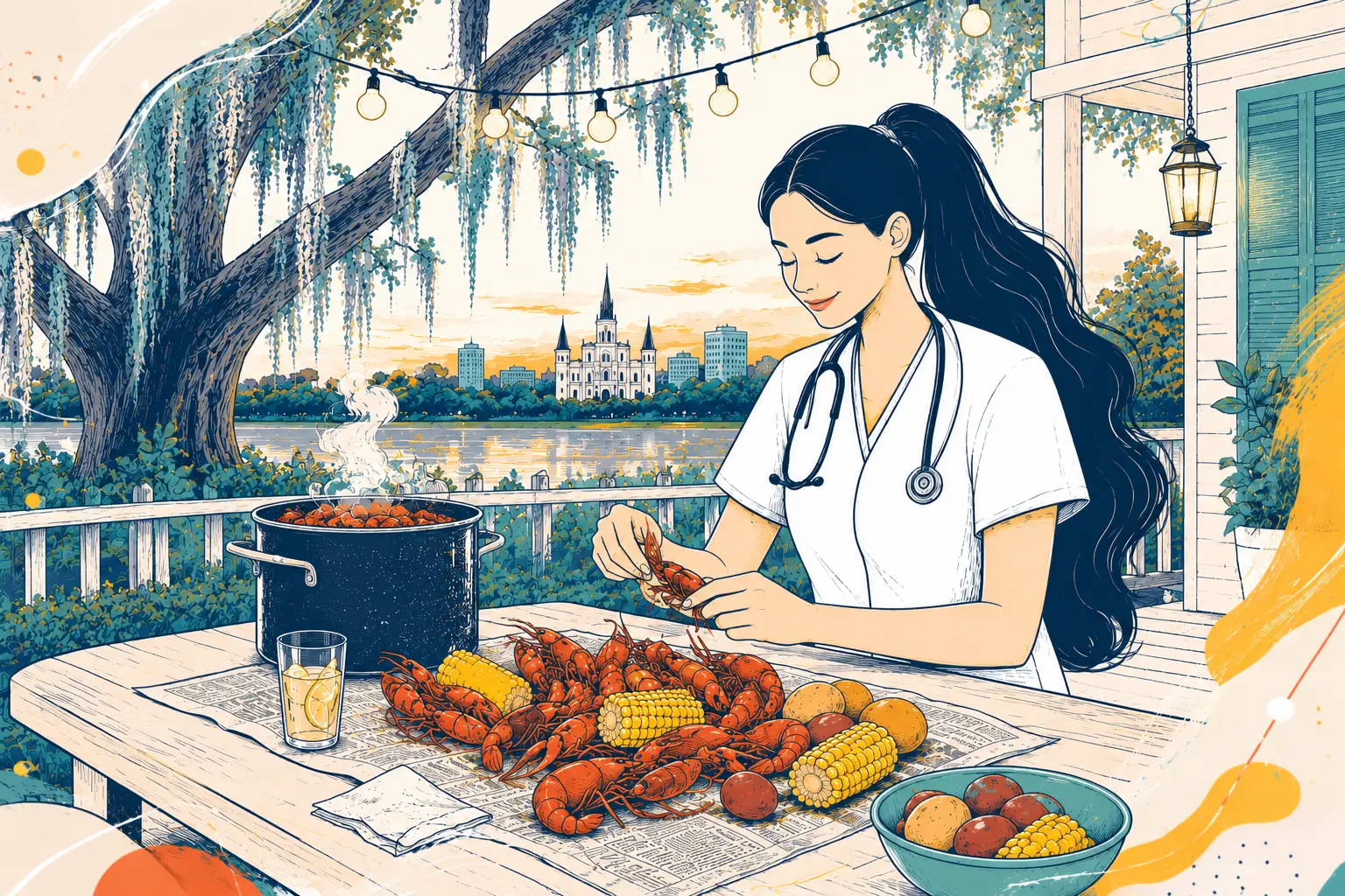 A nurse in Louisianna eating crawfish