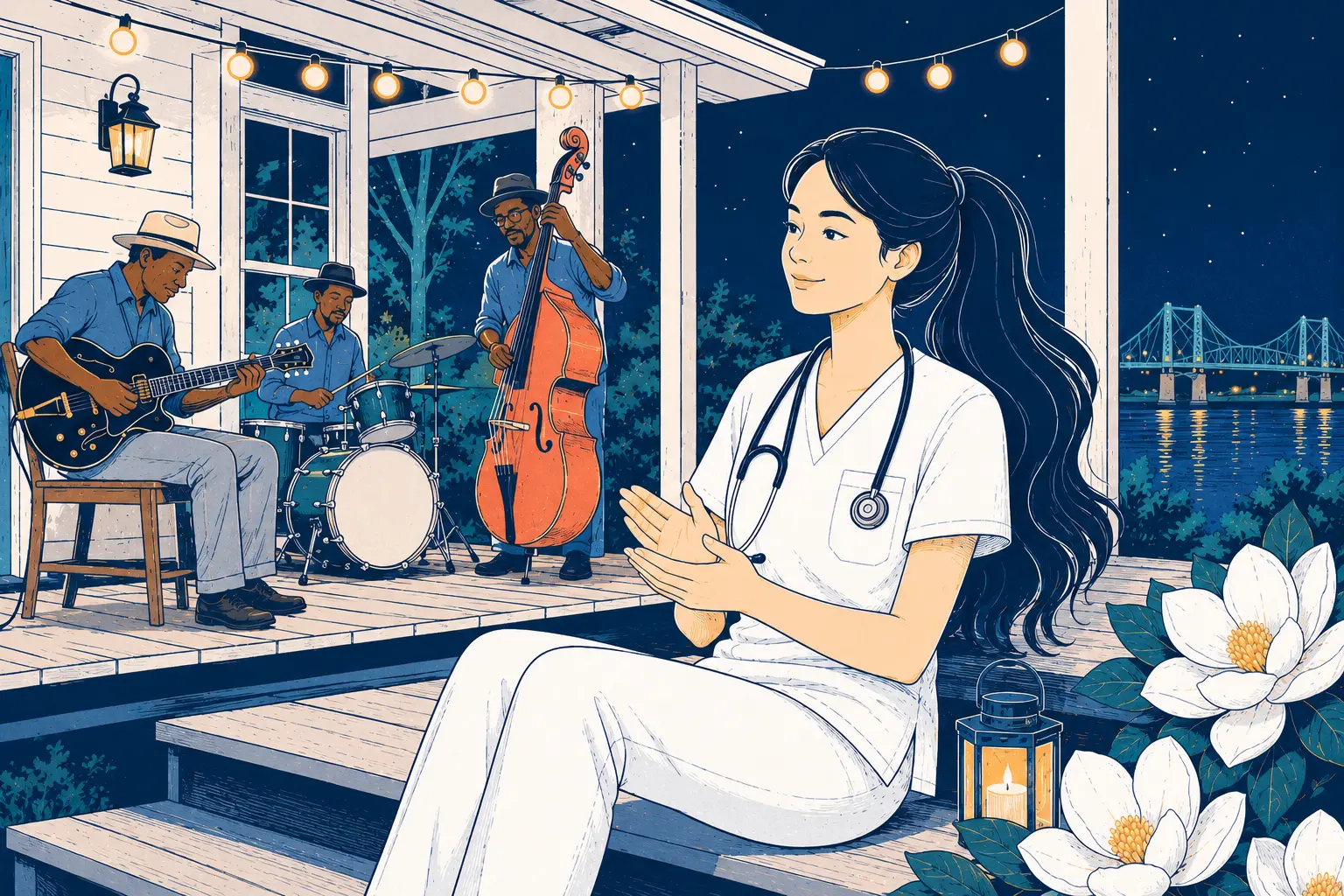 A nurse in Mississippi watching a band play music