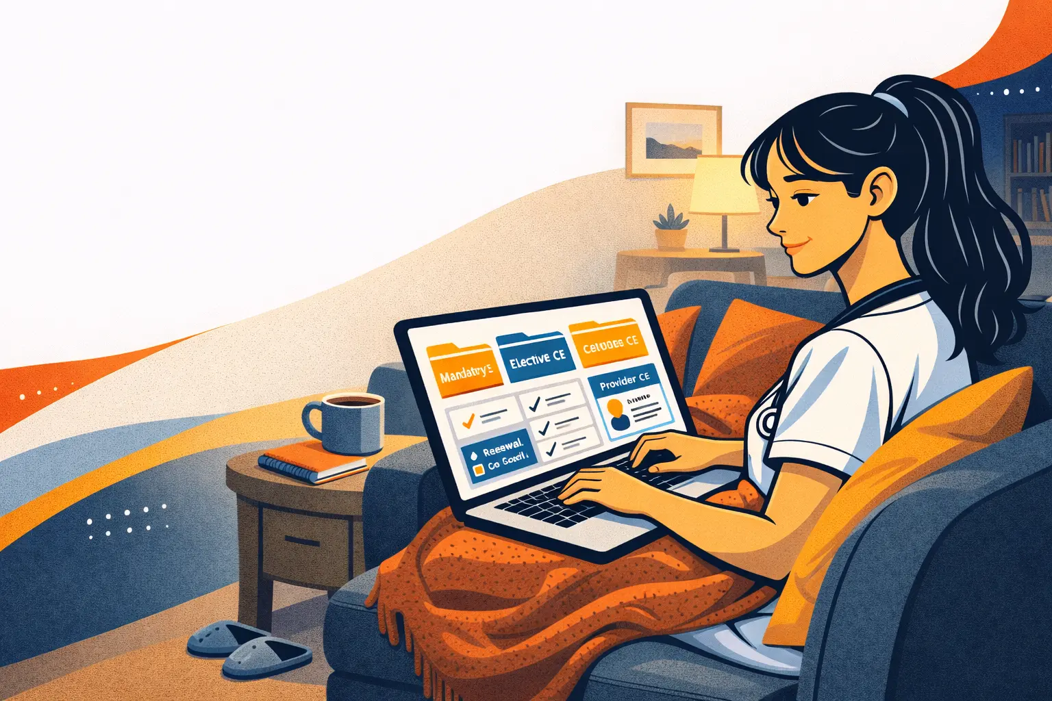 A nurse completing online nursing CEUs for license renewal