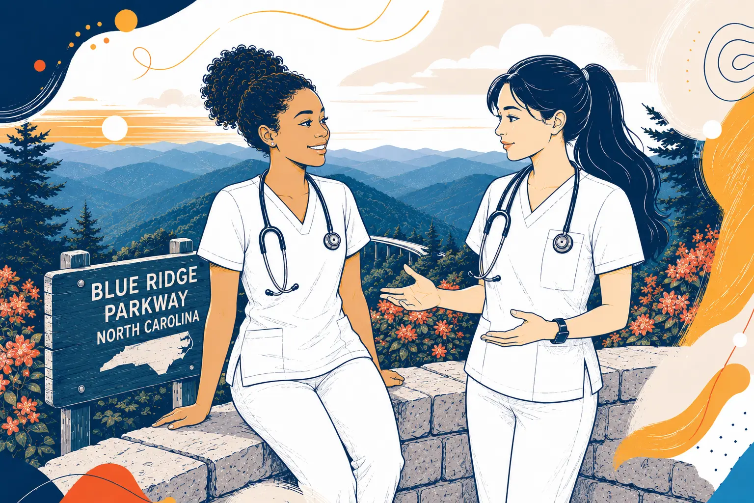 Two nurses talking in North Carolina
