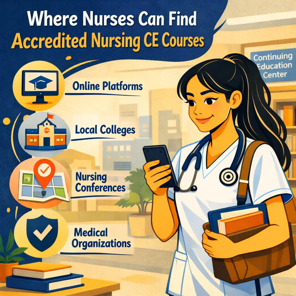 A nurse reviewing accredited nursing CE on her phone