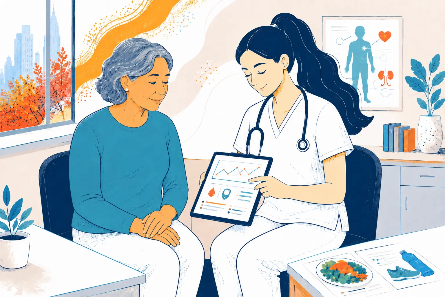 A nurse discussing chronic disease with a patient