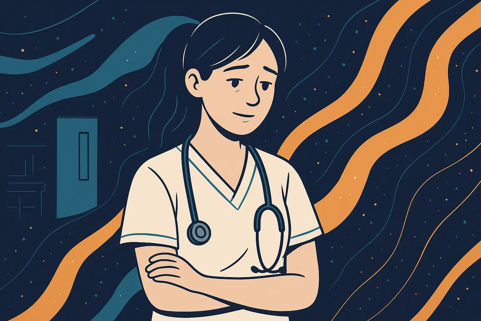 a nurse looking stressed and burnt out