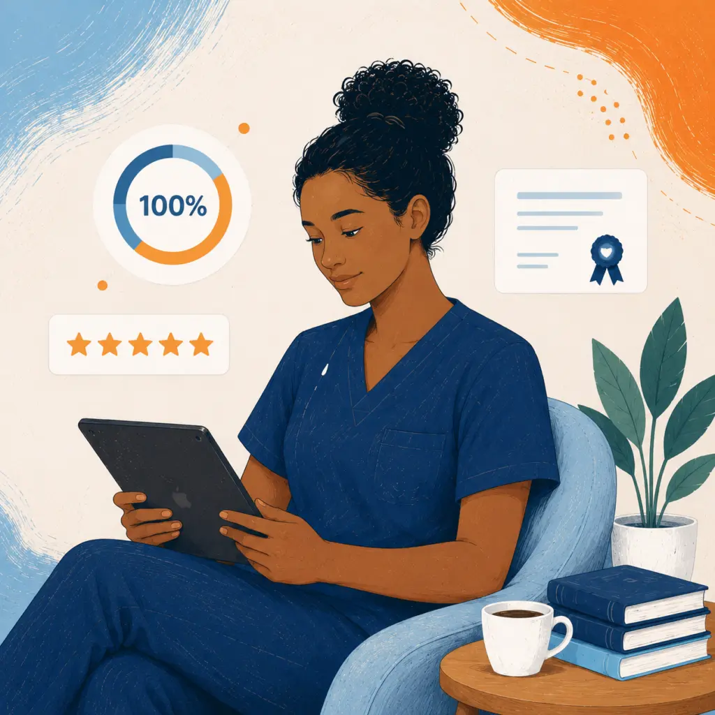 Nurse sitting and awards on wall